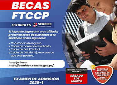FTCCP otorga becas a obreros e hijos para estudiar gratis en SENCICO
